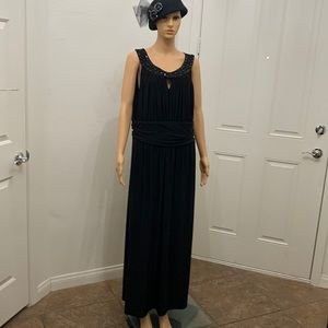 Ronnie Nicole Little Black Evening Dress Size 18W Beaded Neck Short Sleeve Maxi